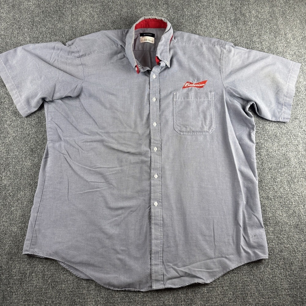 Official Budweiser Brewery Uniform Work Shirt Blue Micro-Check Mens 2XL Affinity
